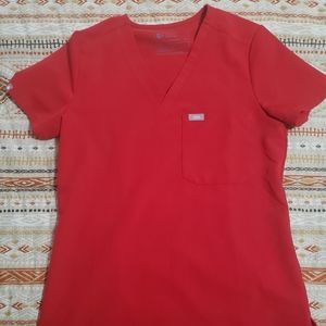 Figs Xs winning red one pocket scrub top
